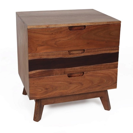 Benjara 23 in. Live Edge Acacia Wood 3 Drawers Nightstand Side Table, Brown BM285393